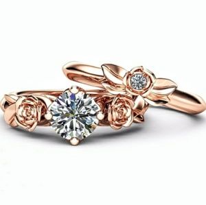 Women's rose gold wedding ring set, 1 carat topaz
